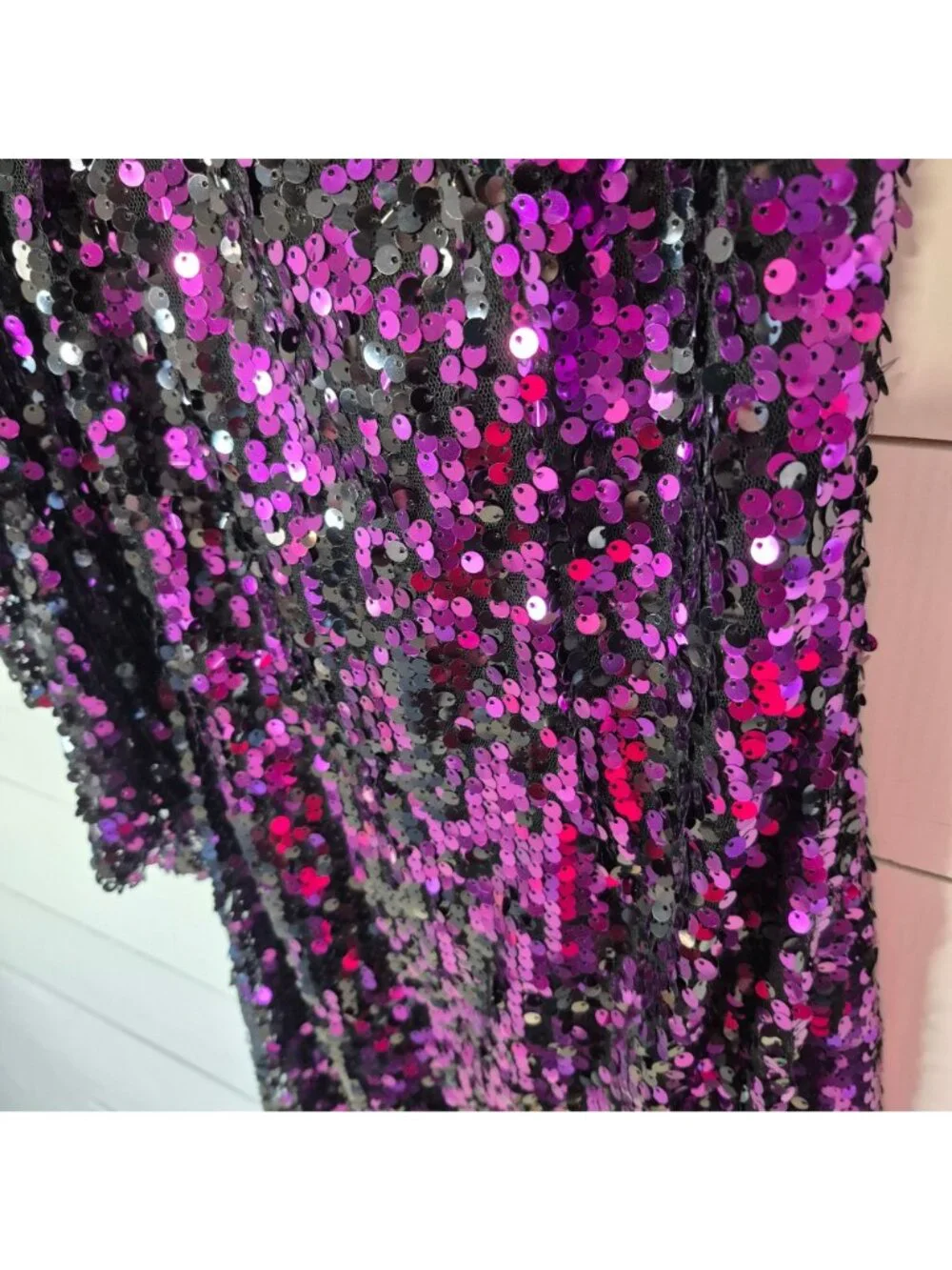 Betsy & Adam One-Shoulder Purple Black Sequin Dress Womens Size 4 Evening Party - Picture 4 of 8